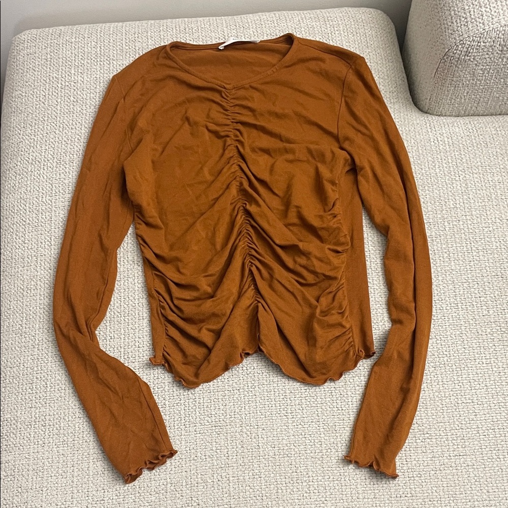 Women's MANGO Ruched Long Sleeve Top - Brown